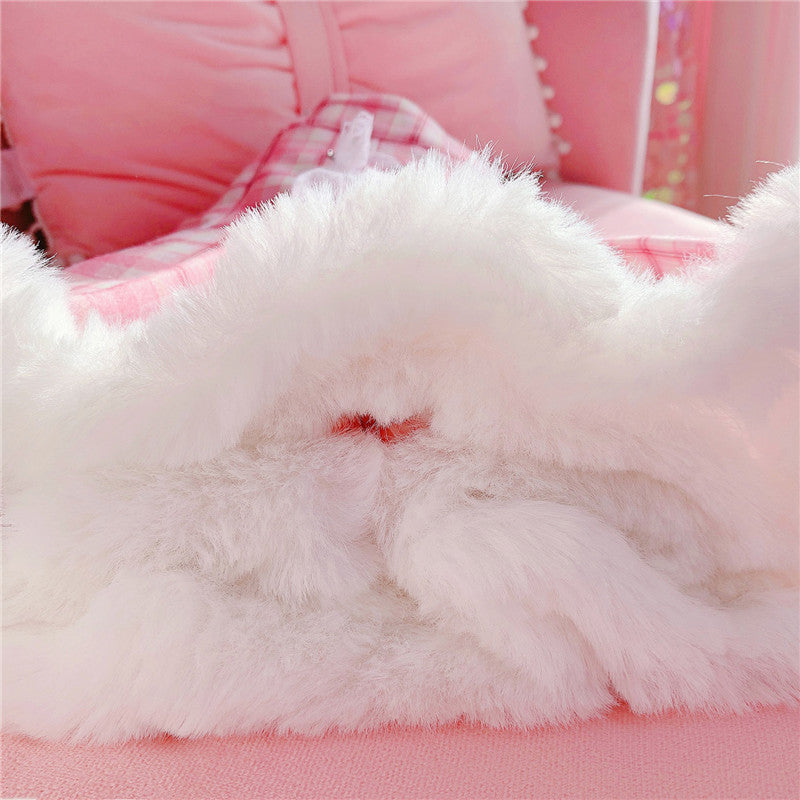 Kawaii Pleated Mini Pink Women Skirt with Lace, Fur, & Shorts-Kawaii Dream