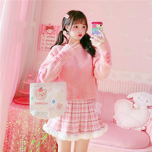 Kawaii Pleated Mini Pink Women Skirt with Lace, Fur, & Shorts-Kawaii Dream