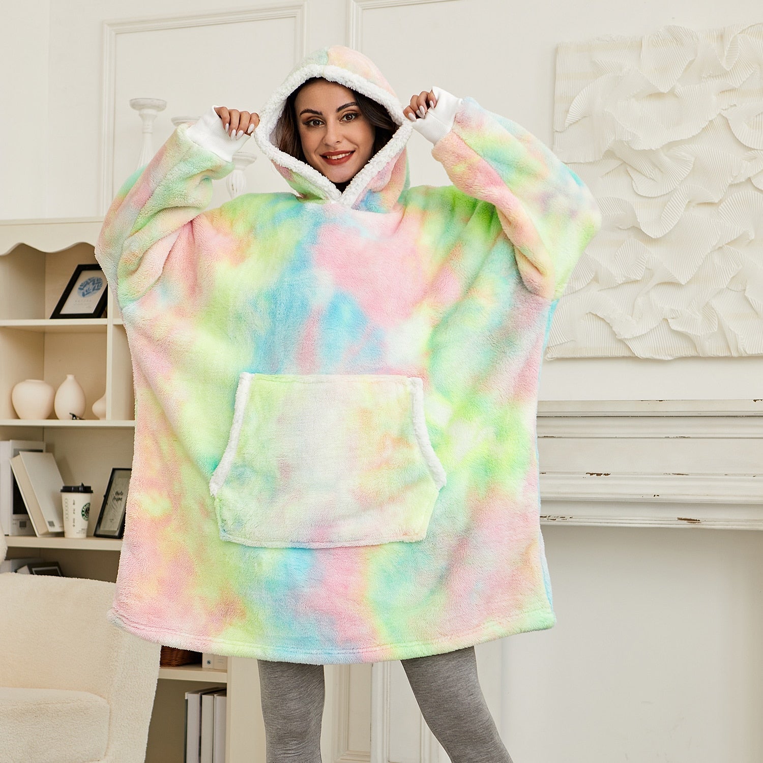 Kawaii Rainbow Oversized Thick Blanket Hoodie-Kawaii Dream