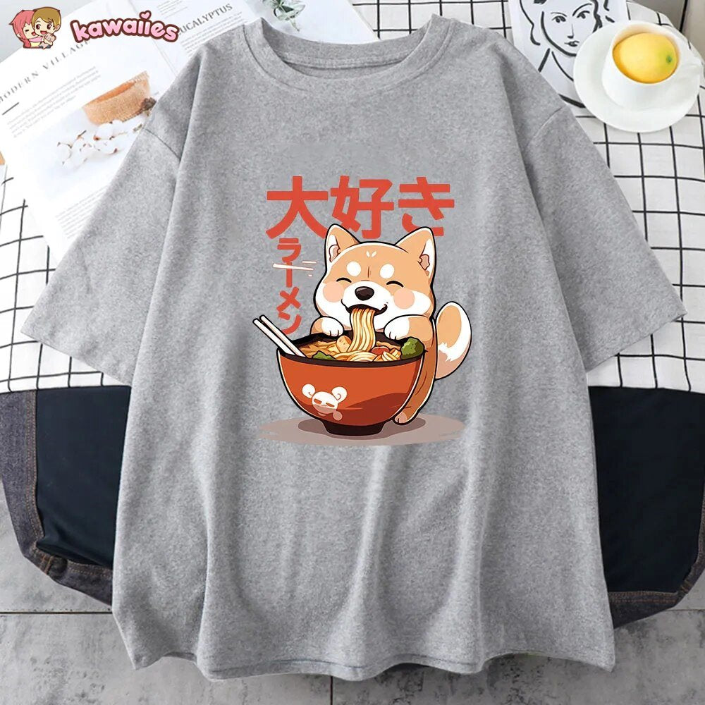 Kawaii Shiba Inu Eating Ramen Unisex Tee-Kawaii Dream