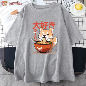 Kawaii Shiba Inu Eating Ramen Unisex Tee-Kawaii Dream