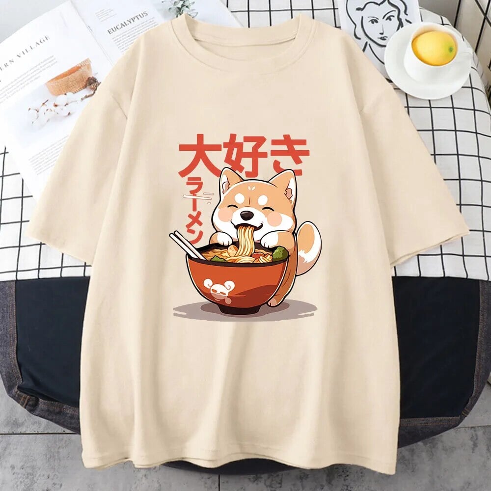 Kawaii Shiba Inu Eating Ramen Unisex Tee-Kawaii Dream