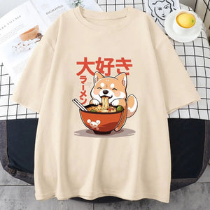 Kawaii Shiba Inu Eating Ramen Unisex Tee-Kawaii Dream