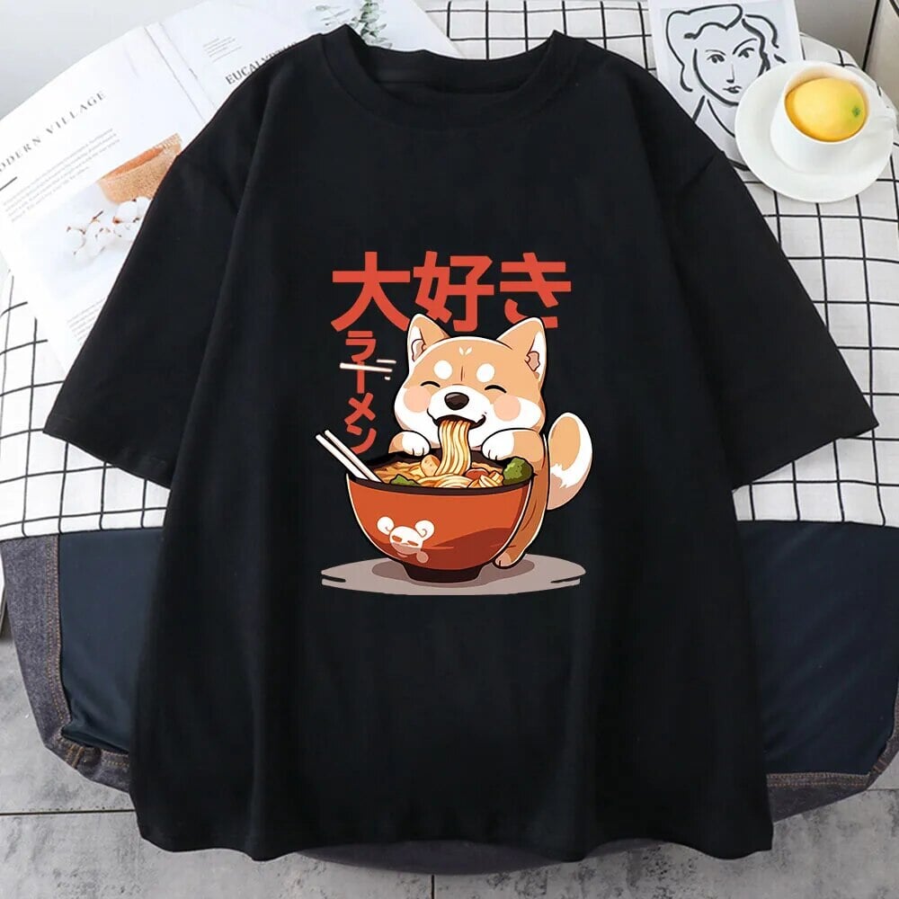 Kawaii Shiba Inu Eating Ramen Unisex Tee-Kawaii Dream