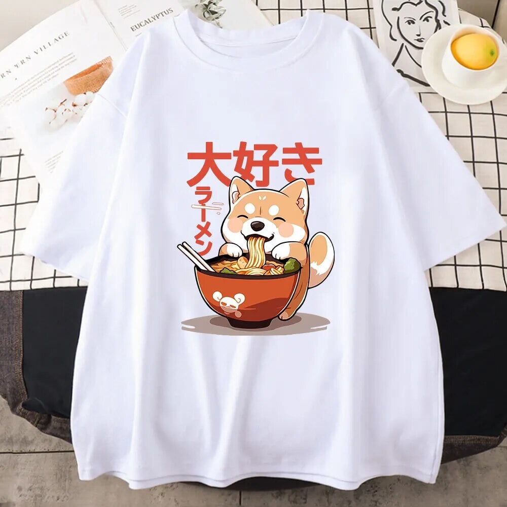 Kawaii Shiba Inu Eating Ramen Unisex Tee-Kawaii Dream