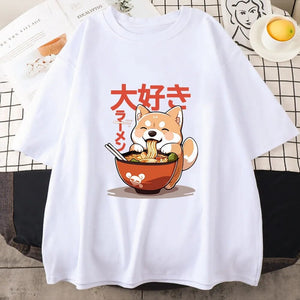 Kawaii Shiba Inu Eating Ramen Unisex Tee-Kawaii Dream