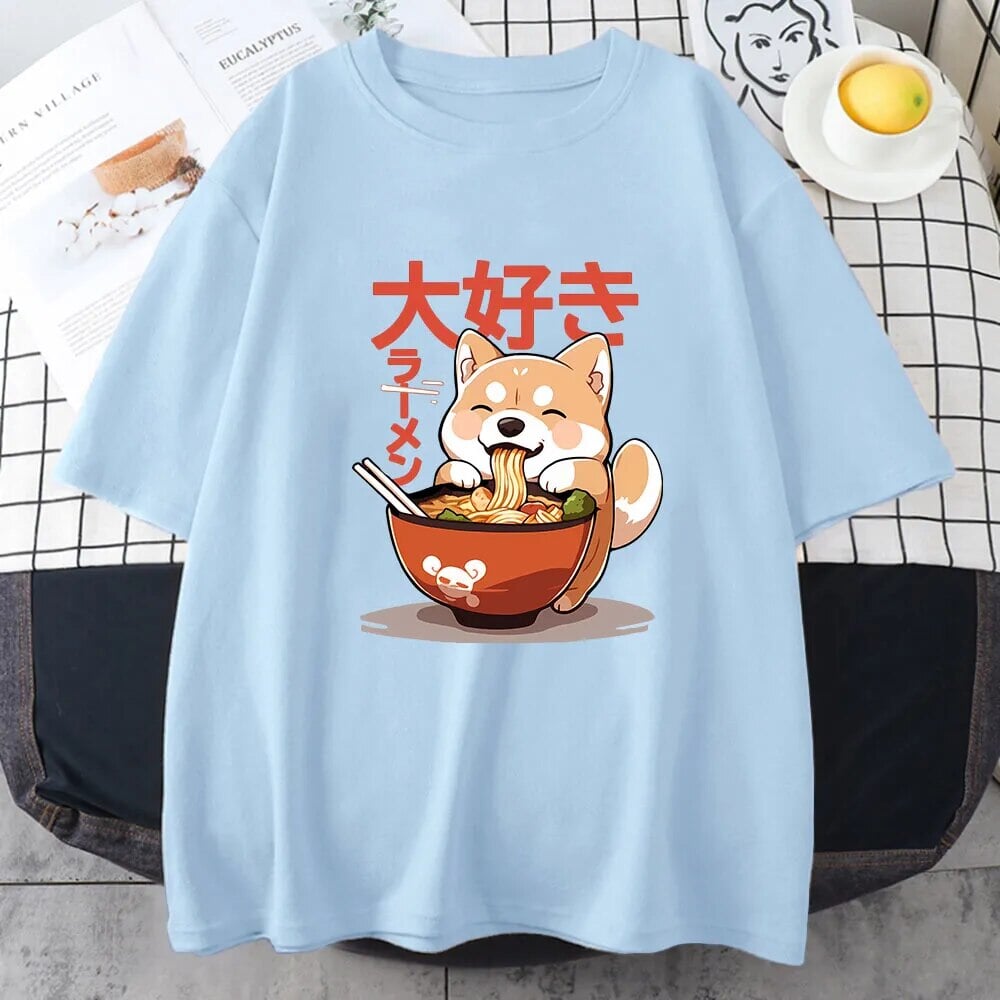 Kawaii Shiba Inu Eating Ramen Unisex Tee-Kawaii Dream