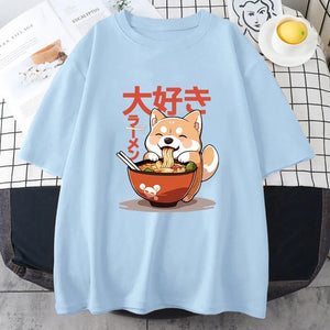 Kawaii Shiba Inu Eating Ramen Unisex Tee-Kawaii Dream