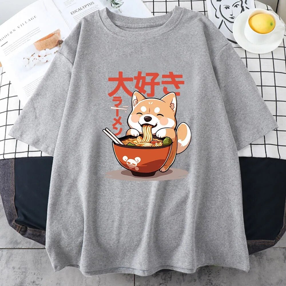 Kawaii Shiba Inu Eating Ramen Unisex Tee-Kawaii Dream