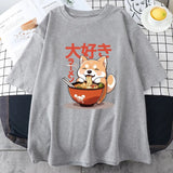Kawaii Shiba Inu Eating Ramen Unisex Tee-Kawaii Dream