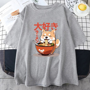 Kawaii Shiba Inu Eating Ramen Unisex Tee-Kawaii Dream