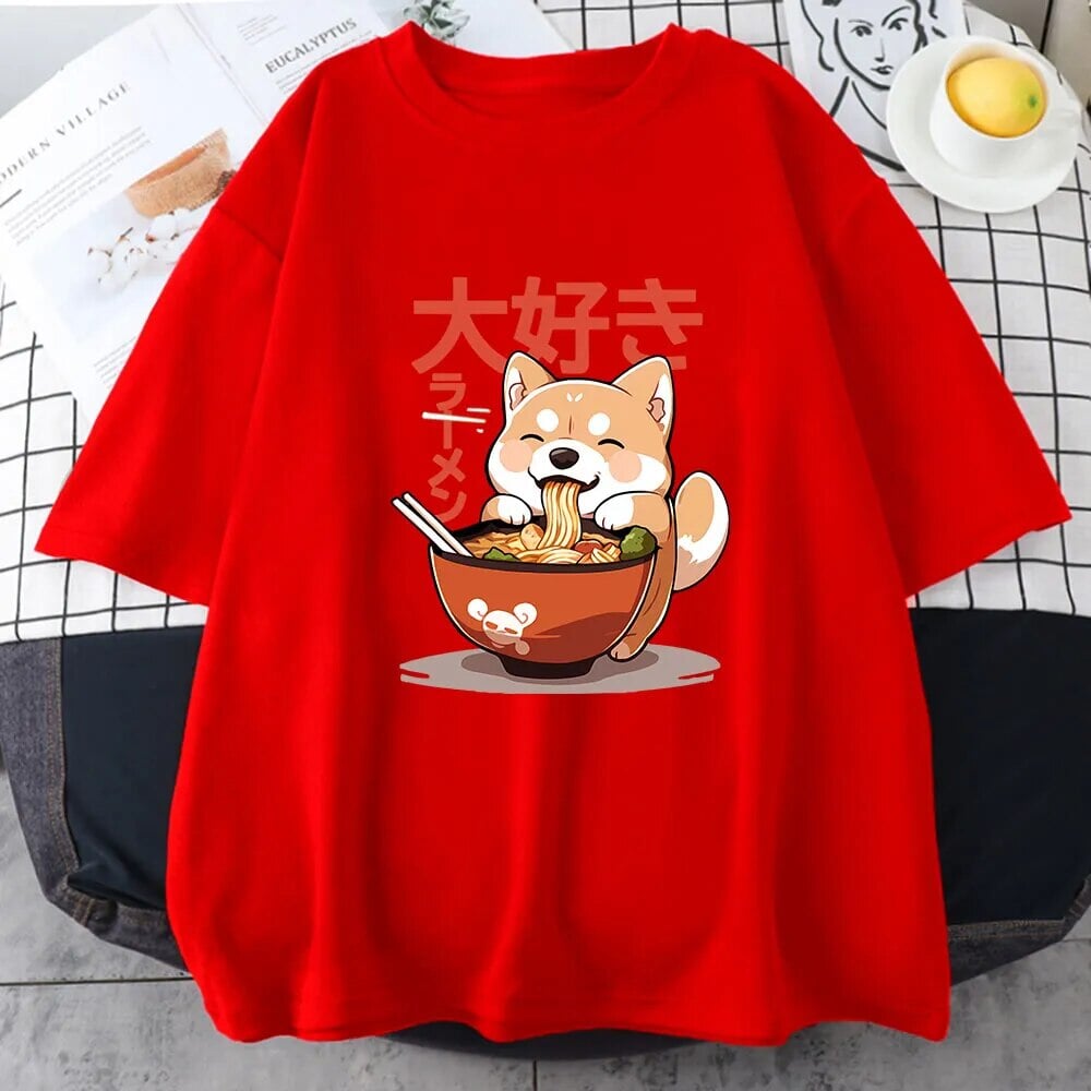Kawaii Shiba Inu Eating Ramen Unisex Tee-Kawaii Dream