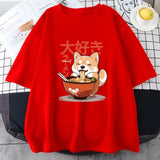 Kawaii Shiba Inu Eating Ramen Unisex Tee-Kawaii Dream