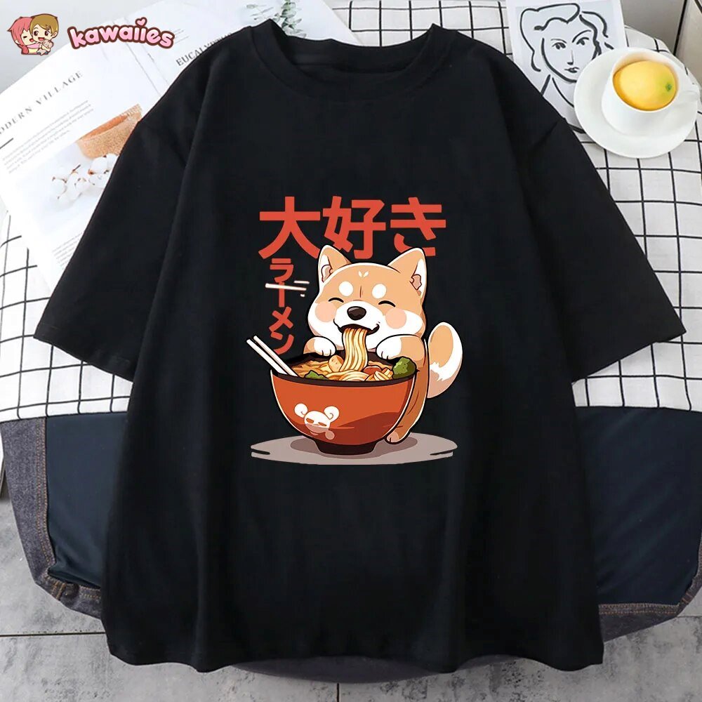 Kawaii Shiba Inu Eating Ramen Unisex Tee-Kawaii Dream
