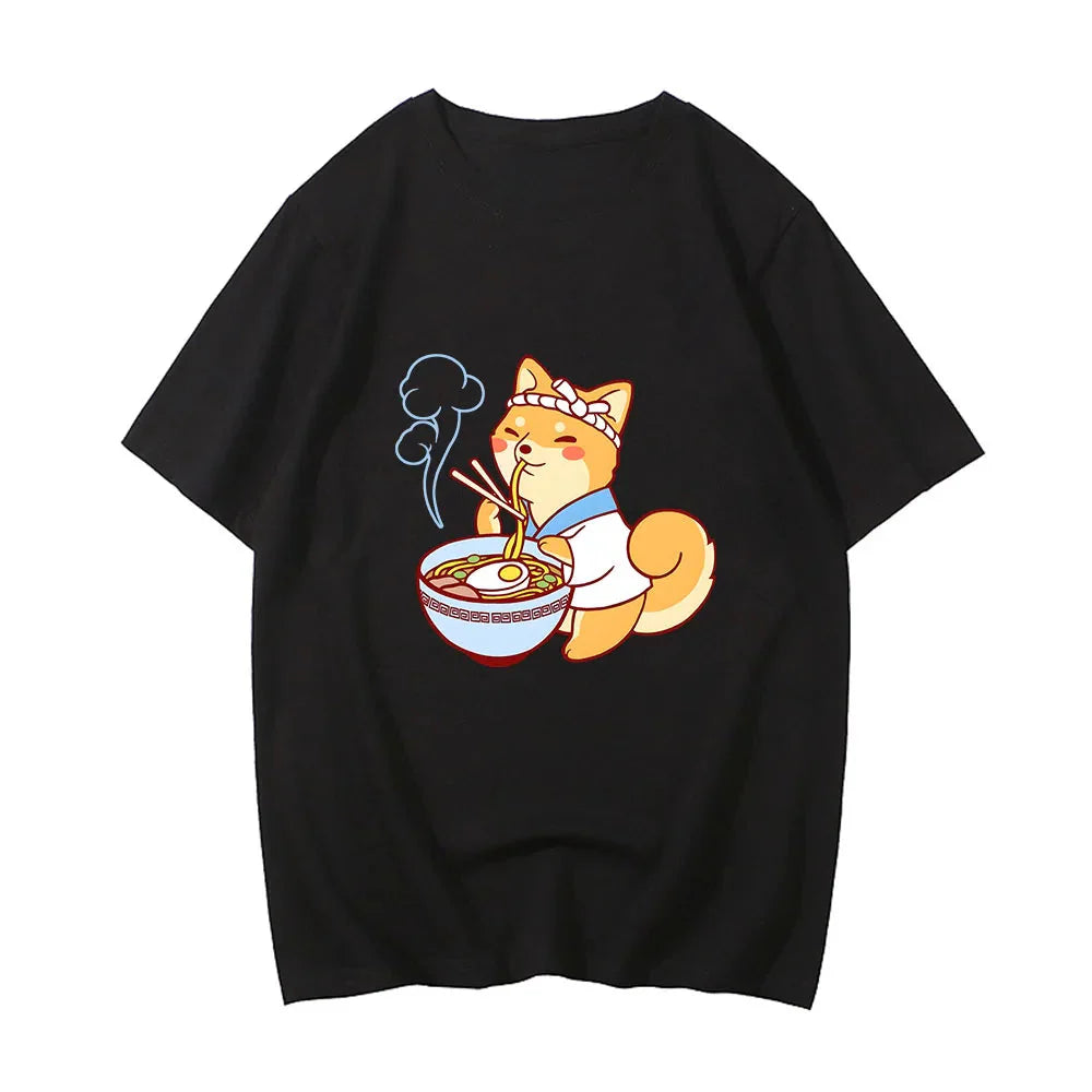 Kawaii Shiba Inu Enjoying Ramen Women's Tee Top-Kawaii Dream