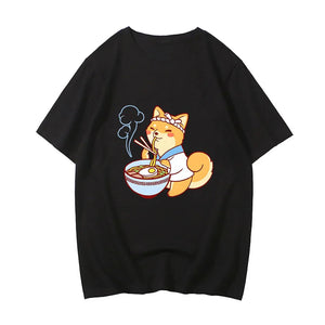 Kawaii Shiba Inu Enjoying Ramen Women's Tee Top-Kawaii Dream