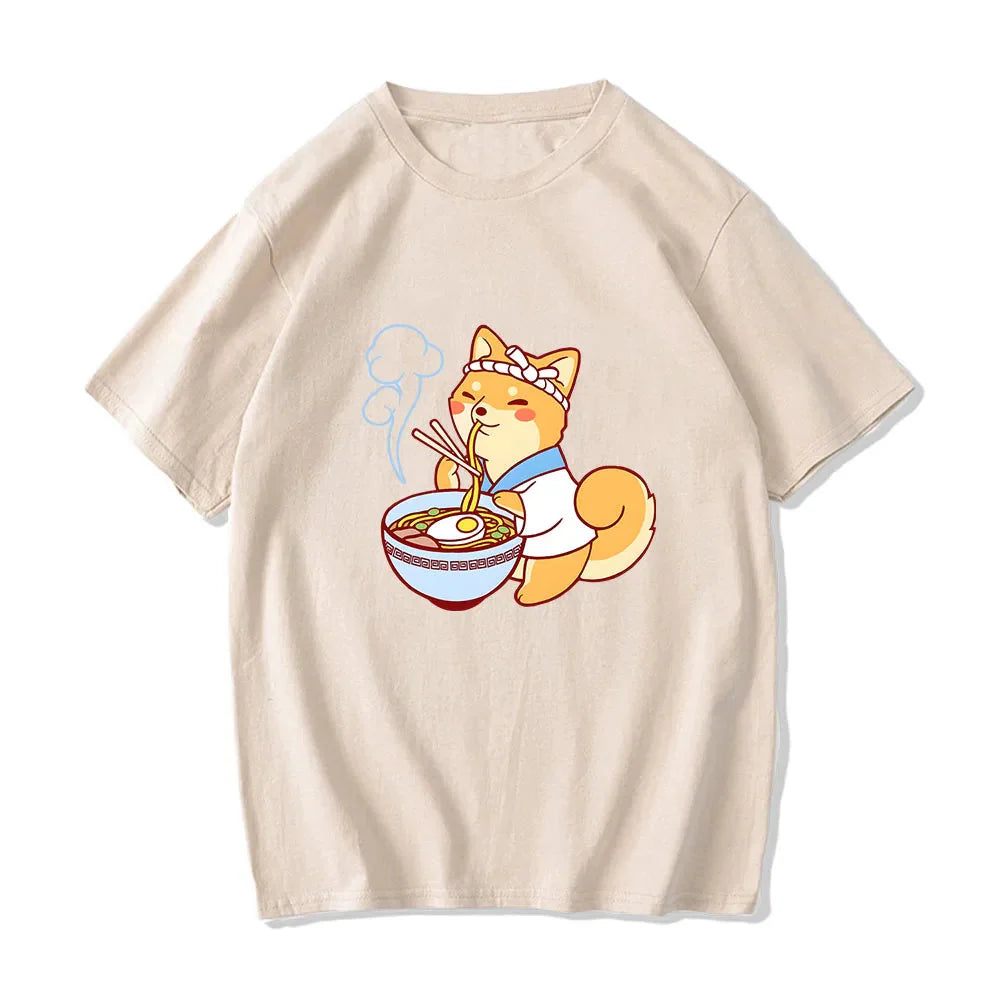 Kawaii Shiba Inu Enjoying Ramen Women's Tee Top-Kawaii Dream
