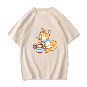 Kawaii Shiba Inu Enjoying Ramen Women's Tee Top-Kawaii Dream