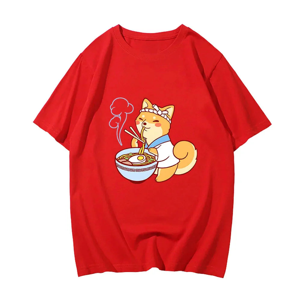 Kawaii Shiba Inu Enjoying Ramen Women's Tee Top-Kawaii Dream
