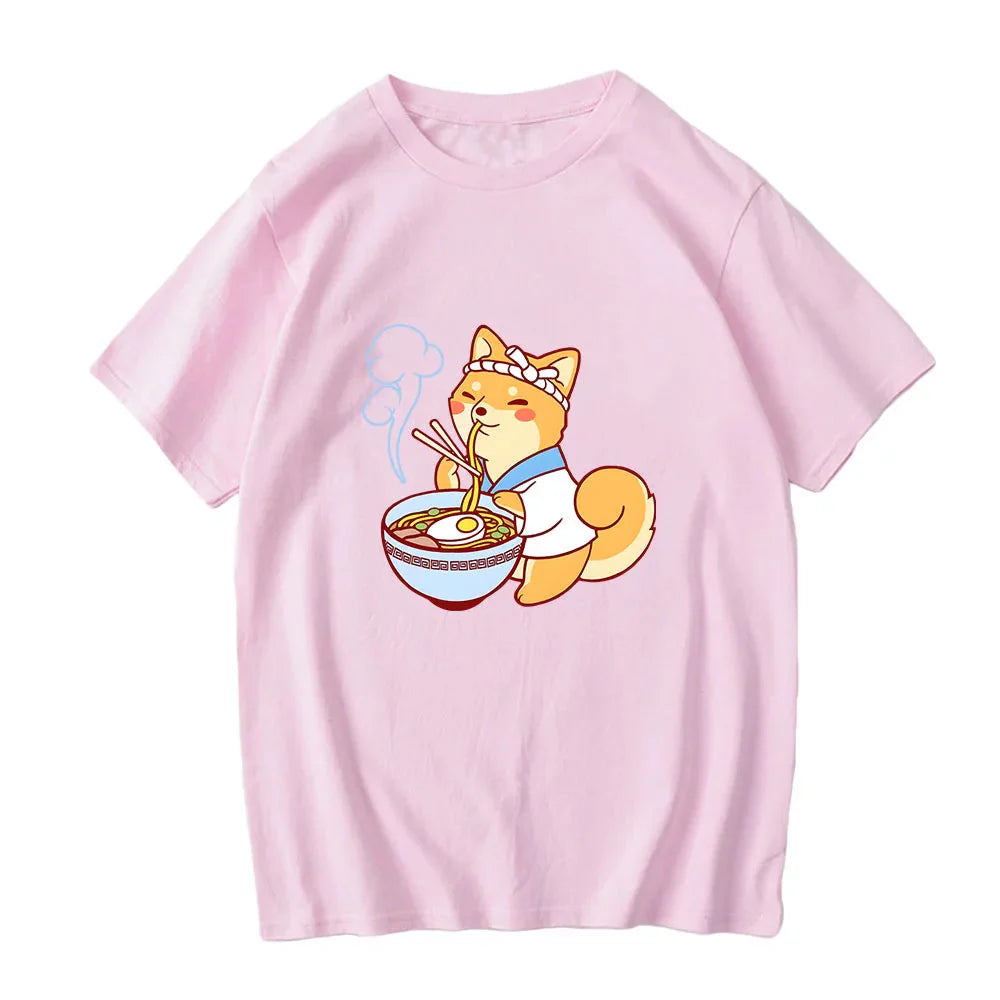 Kawaii Shiba Inu Enjoying Ramen Women's Tee Top-Kawaii Dream