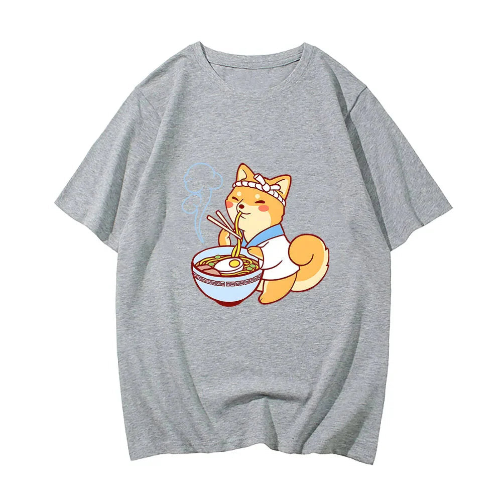 Kawaii Shiba Inu Enjoying Ramen Women's Tee Top-Kawaii Dream