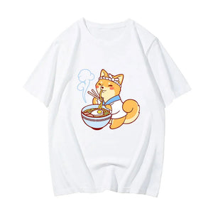 Kawaii Shiba Inu Enjoying Ramen Women's Tee Top-Kawaii Dream