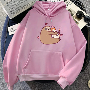 Kawaii Sloth Hugging Cat Unisex Hoodie-Kawaii Dream