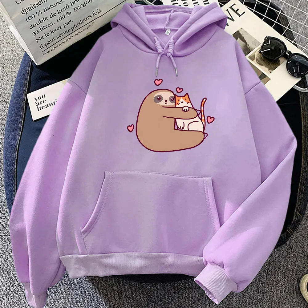 Kawaii Sloth Hugging Cat Unisex Hoodie-Kawaii Dream