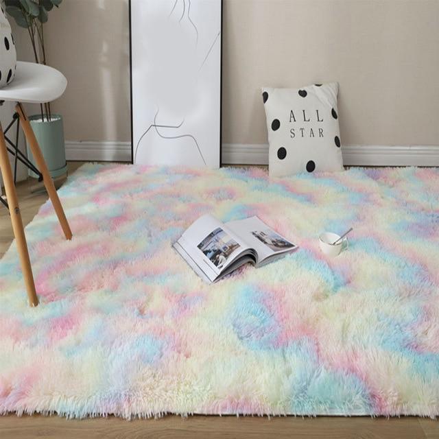 Kawaii Soft Faux Fur Rainbow Rug-Kawaii Dream