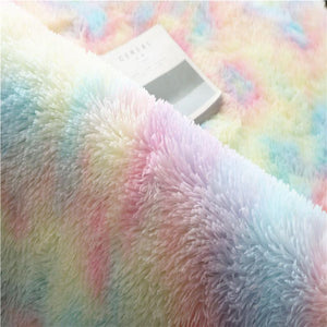 Kawaii Soft Faux Fur Rainbow Rug-Kawaii Dream