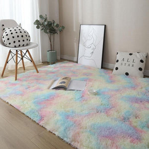 Kawaii Soft Faux Fur Rainbow Rug-Kawaii Dream