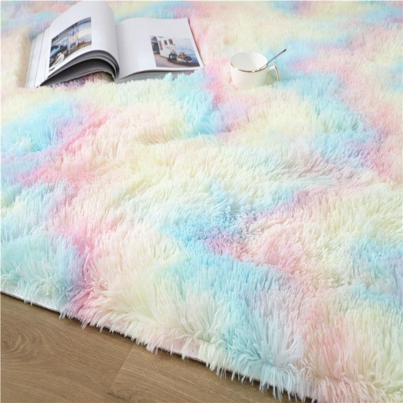 Kawaii Soft Faux Fur Rainbow Rug-Kawaii Dream