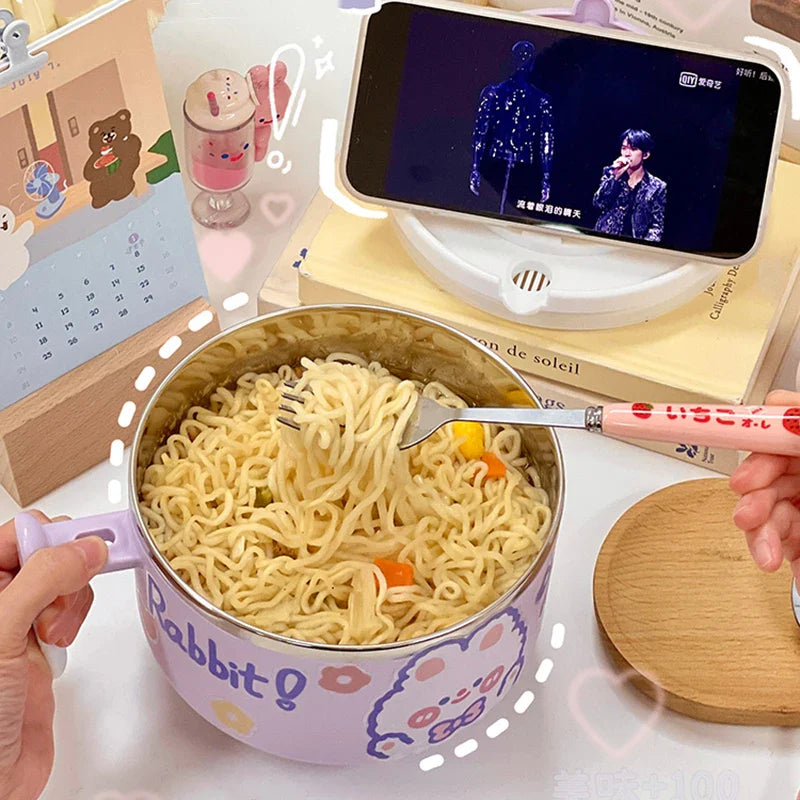 Kawaii Stainless Steel White Purple Ramen Bowl-Kawaii Dream