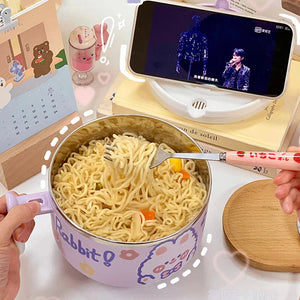Kawaii Stainless Steel White Purple Ramen Bowl-Kawaii Dream