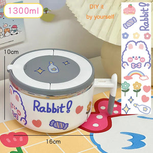 Kawaii Stainless Steel White Purple Ramen Bowl-Kawaii Dream