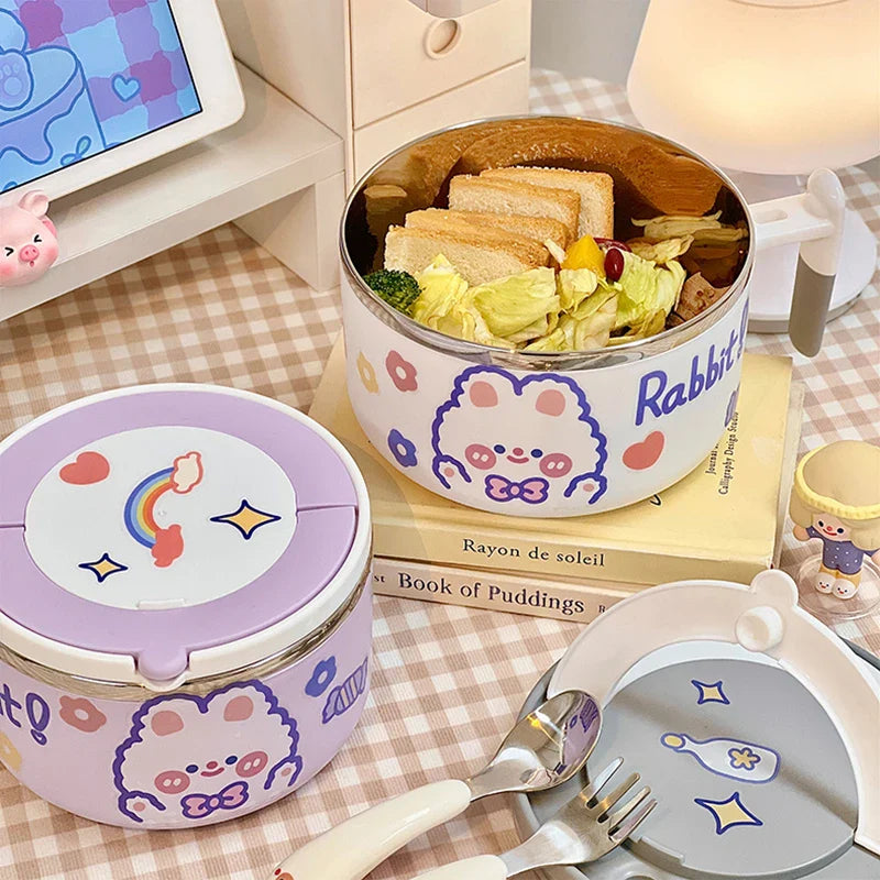 Kawaii Stainless Steel White Purple Ramen Bowl-Kawaii Dream