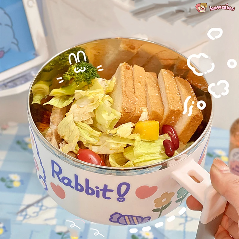 Kawaii Stainless Steel White Purple Ramen Bowl-Kawaii Dream