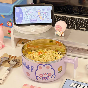Kawaii Stainless Steel White Purple Ramen Bowl-Kawaii Dream