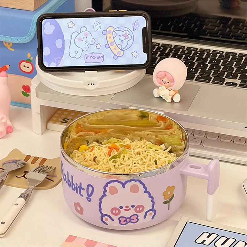 Kawaii Stainless Steel White Purple Ramen Bowl-Kawaii Dream