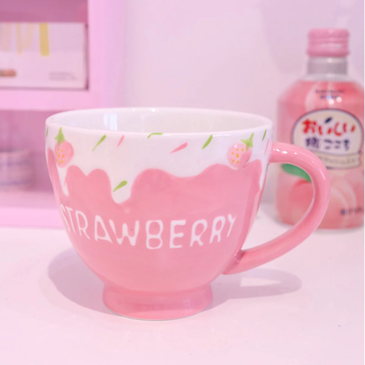 Kawaii Strawberry Milk Mug with Spoon-Kawaii Dream