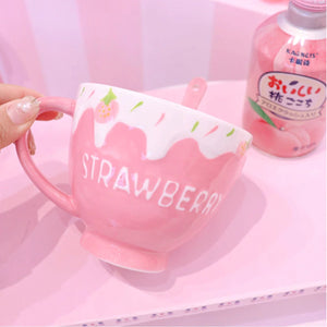 Kawaii Strawberry Milk Mug with Spoon-Kawaii Dream
