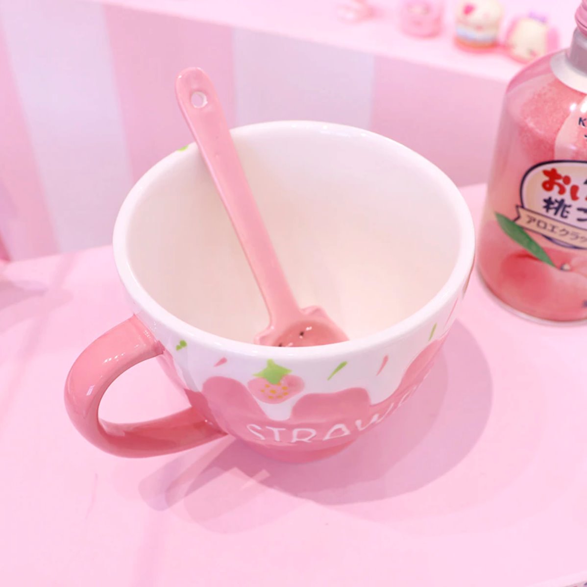 Kawaii Strawberry Milk Mug with Spoon-Kawaii Dream