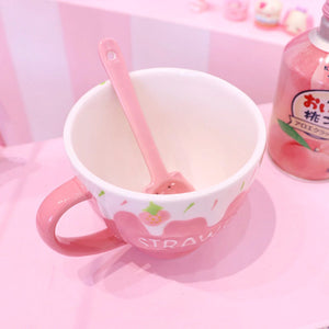 Kawaii Strawberry Milk Mug with Spoon-Kawaii Dream