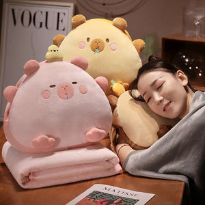 Kawaii Triangle Capybara Plush Pillows With Blanket-Kawaii Dream