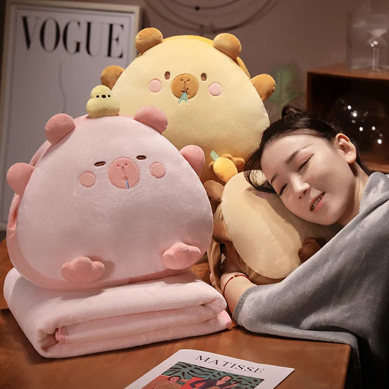 Kawaii Triangle Capybara Plush Pillows With Blanket-Kawaii Dream