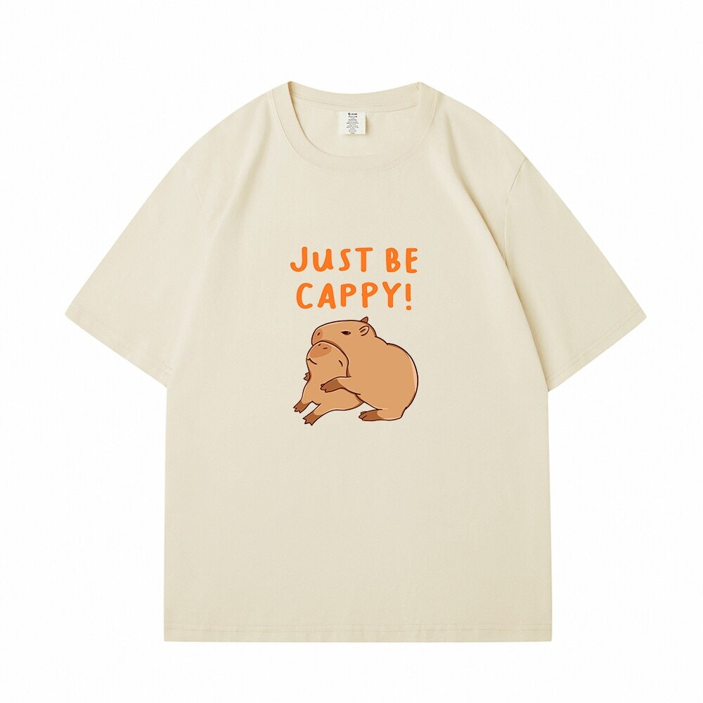 Kawaii Two Capybara 'Just Be Cappy!' Unisex Cotton Tee Top-Kawaii Dream