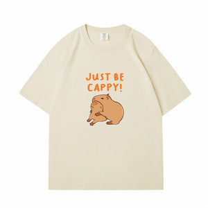 Kawaii Two Capybara 'Just Be Cappy!' Unisex Cotton Tee Top-Kawaii Dream