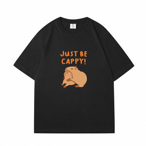 Kawaii Two Capybara 'Just Be Cappy!' Unisex Cotton Tee Top-Kawaii Dream