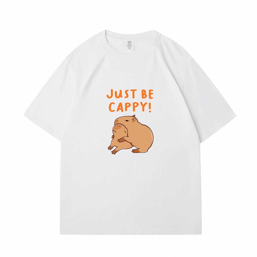 Kawaii Two Capybara 'Just Be Cappy!' Unisex Cotton Tee Top-Kawaii Dream