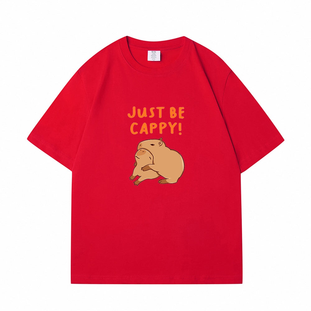 Kawaii Two Capybara 'Just Be Cappy!' Unisex Cotton Tee Top-Kawaii Dream